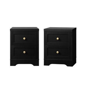 Oikiture 2 X Bedside Tables Hamptons Furniture Storage Cabinet Black