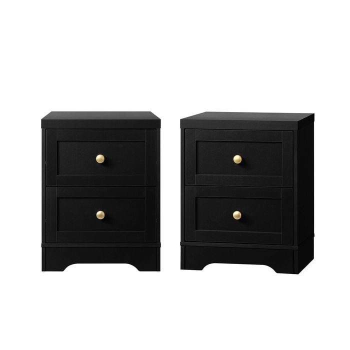 Oikiture 2 X Bedside Tables Hamptons Furniture Storage Cabinet Black