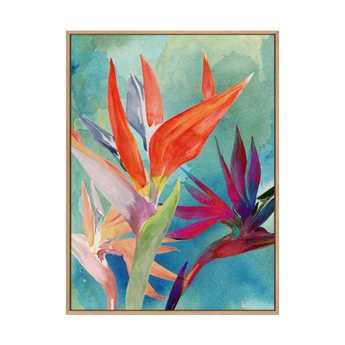 Artey | Vivid Birds of Paradise I - Framed Canvas - Natural Frame - 120 x 160cm