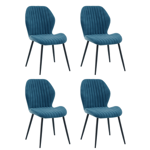 Foret Blue Fabric Dining Chairs 4pcs Modern Upholstered Seat Black Metal Legs