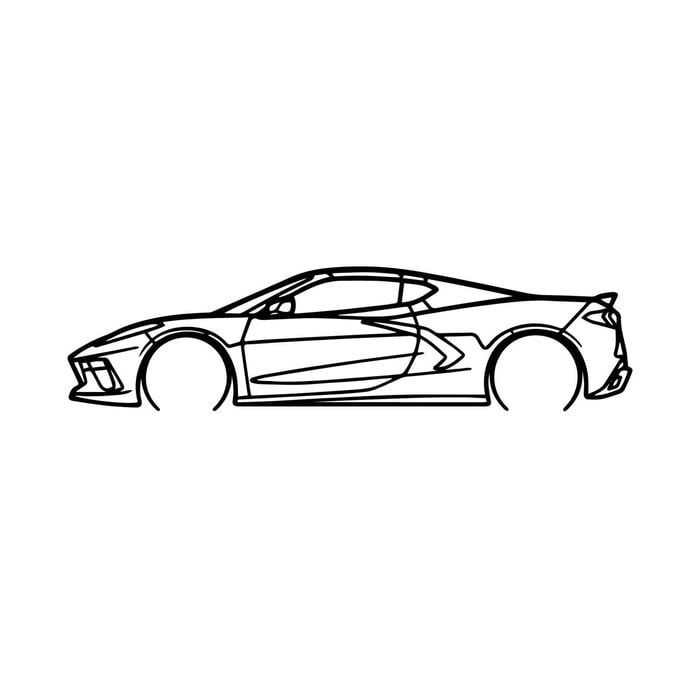 Ignite Laser Chevrolet C8 Corvette Silhouette Metal Wall Art Rustic Metal 47inch/120cm