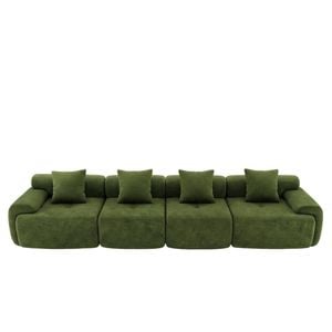 Advwin 354cm 4 Seater Sofa Corduroy Modular Foam Cloud Couch Lounge Compressed Sofa No Assembly Green