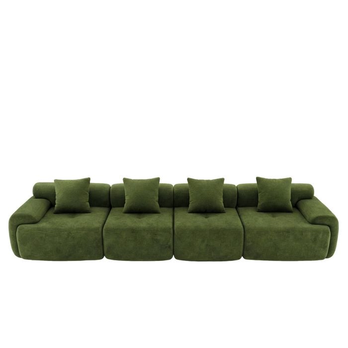 Advwin 354cm 4 Seater Sofa Corduroy Modular Foam Cloud Couch Lounge Compressed Sofa No Assembly Green