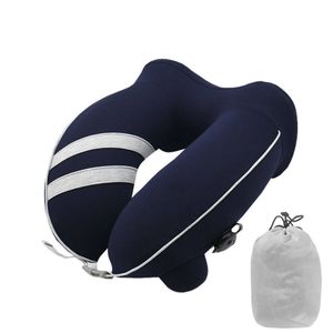 Catzon Inflatable Travel Neck Pillow Washable with Bag for Adult-Dark Blue