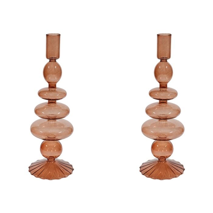 2PK Glass Bella 26.5cm Taper Stick Candle Holder - Chesnut