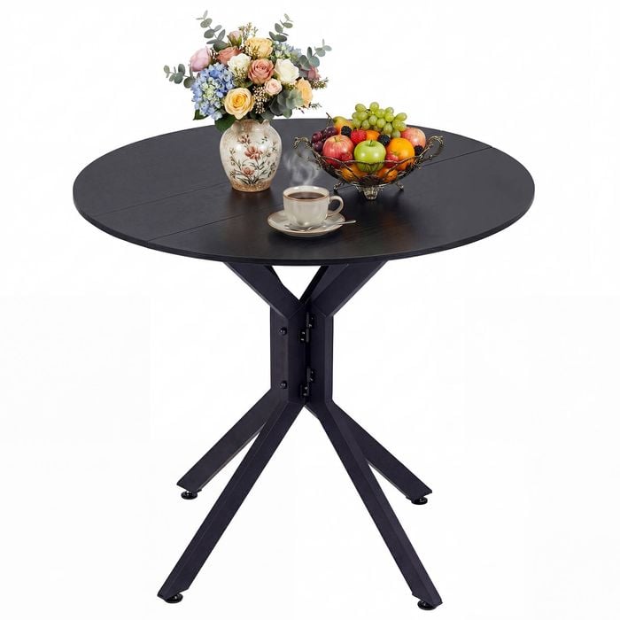 Costway Folding Dining Table Drop Leaf Round Kitchen Coffee Table Black