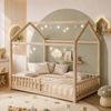 Oikiture Kids House Wooden Bed Frame Double Natural