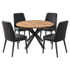 FORET 5 Piece Round Dining Table And 4 Black PU Chairs Set