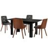 Oikiture 5PCS Dining set 160cm Extendable Dining Table with Dining Chairs PU Leather Black
