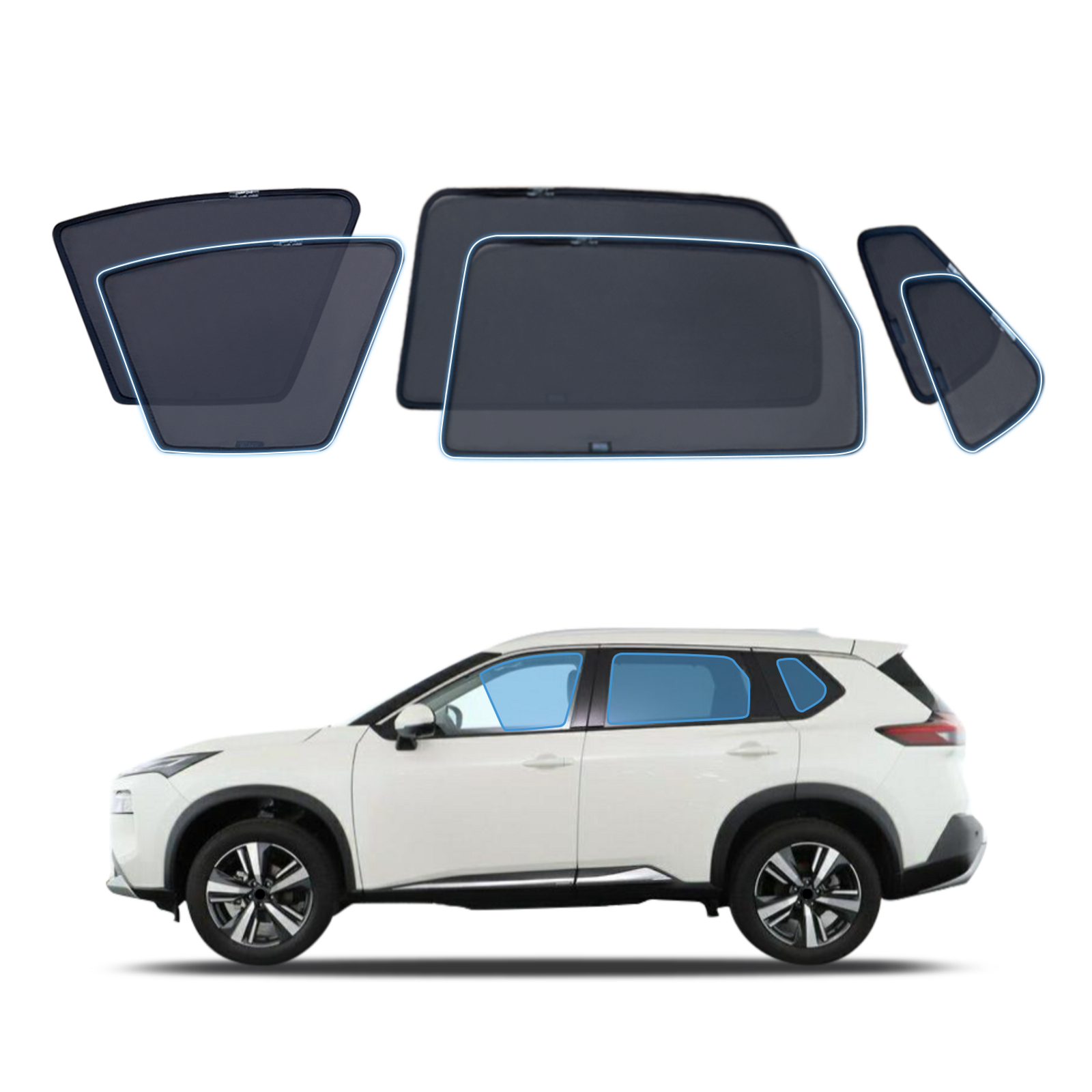 AUSGO Magnetic Window Sun Shade for Nissan X-Trail Xtrail T33 2022-Onwards 6-Piece Set Car Shades