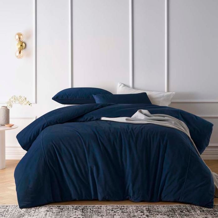 Vintage Design Homewares Super King Midnight Blue Riverland Blue Cotton Velvet Quilt Cover Set