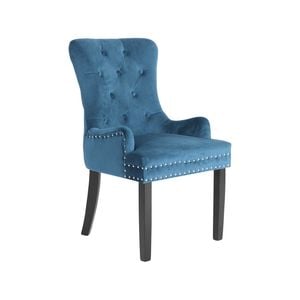 La Bella Navy Blue French Provincial Dining Chair Ring Studded Lisse Velvet Rubberwood