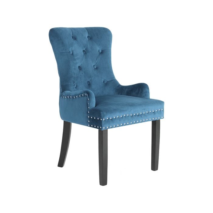 La Bella Navy Blue French Provincial Dining Chair Ring Studded Lisse Velvet Rubberwood