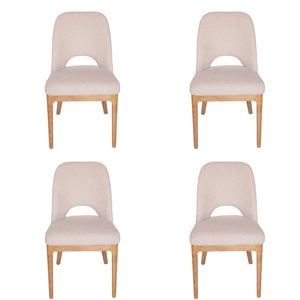 SK Designer Living | Pack of 4 | Maribel Upholstered Boucle Dining Chair | Natural Legs - Beige Bouclé