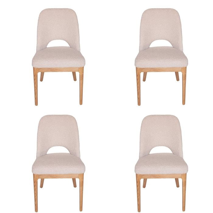 SK Designer Living | Pack of 4 | Maribel Upholstered Boucle Dining Chair | Natural Legs - Beige Bouclé