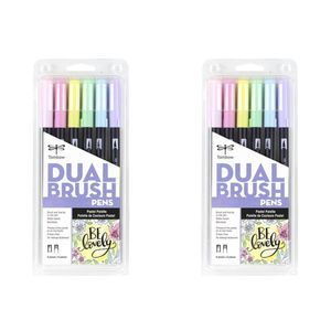 2x 6pc Tombow Dual Brush/fine Pen Marker Water-based Sketching/drawing Pastel