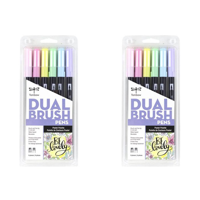 2x 6pc Tombow Dual Brush/fine Pen Marker Water-based Sketching/drawing Pastel