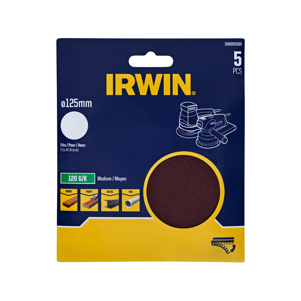 IRWIN 125mm 120 Grit No Holes Quick Fit Random Orbital Sanding Discs 5 Pack Bunnings Australia