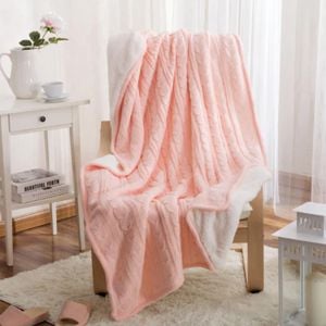CottonMore Knitted Acrylic Sherpa Large Blanket Plush Throw Rug 180x120cm - Pink
