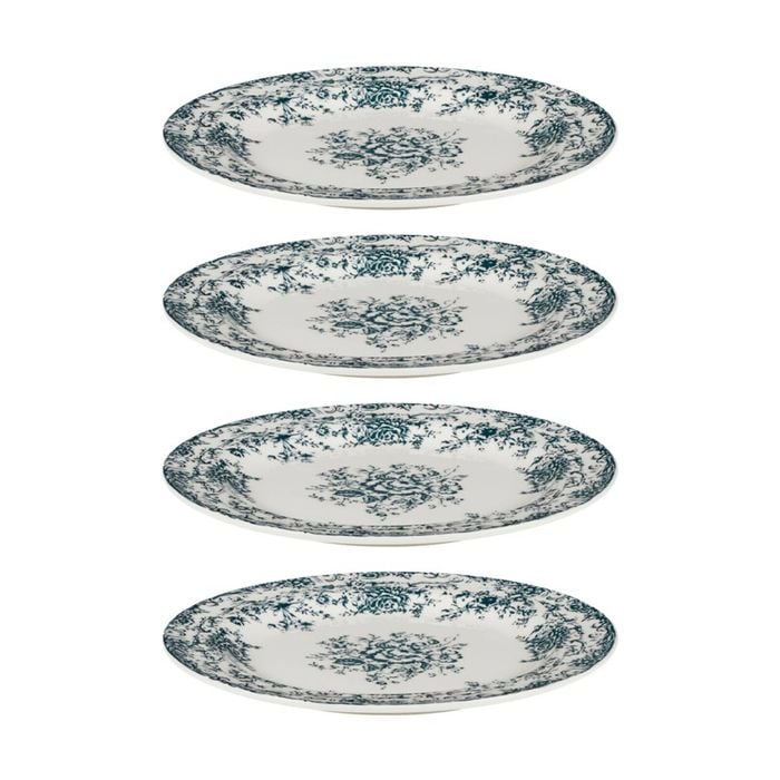 4x Casa Domani Rosetta Rim Side Plate Antique Blue Porcelain 20cm