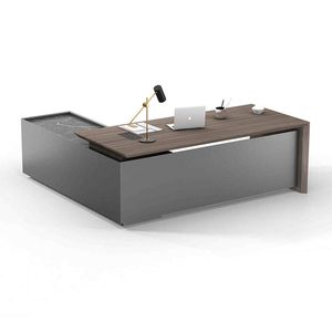 Modern Furniture ARMANDO 220cm Executive Desk Right Return - Hazelnut & Grey