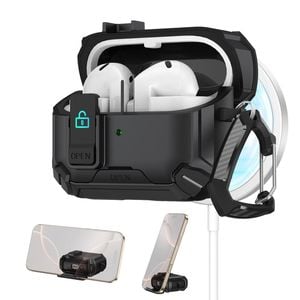 For Galaxy Buds 3 / 3 Pro Case with Lock Lid & Stand, Shockproof Protective Cover (Black)