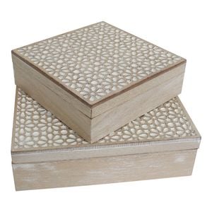 2pc LVD Daisy 24cm MDF Jewellery Box Home/Bedroom Storage Set - Natural