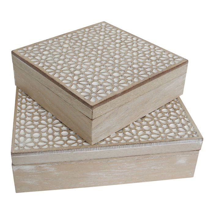 2pc LVD Daisy 24cm MDF Jewellery Box Home/Bedroom Storage Set - Natural