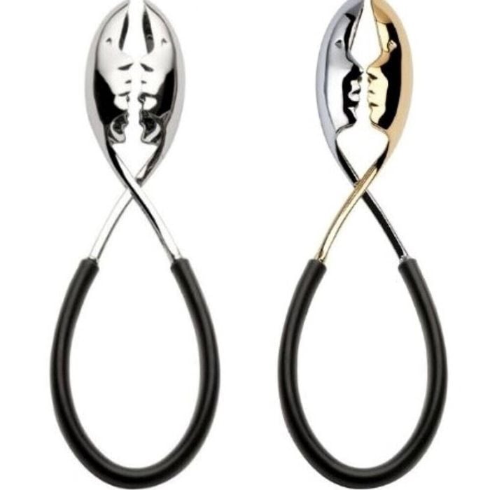 Bugatti Kiss Salad Tongs 2-piece Set - Black/Gold/Chrome