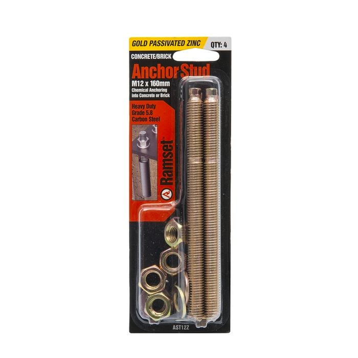 Ramset M12 x 160mm Zinc Plated Anchor Stud - 4 Pack