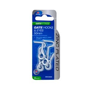 Zenith 50mm Zinc Plated Gate Hooks And Eyes - 2 Pack