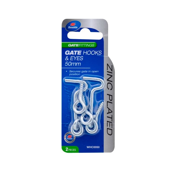 Zenith 50mm Zinc Plated Gate Hooks And Eyes - 2 Pack