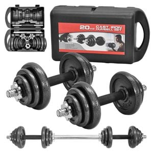 2-In-1 20kg Adjustable Dumbbell Set Cast Iron Weight with Connecting Rod Anti-Slip Grip