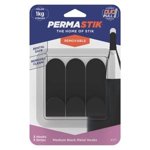 Permastik Medium Black Metal Hooks - 3 Pack