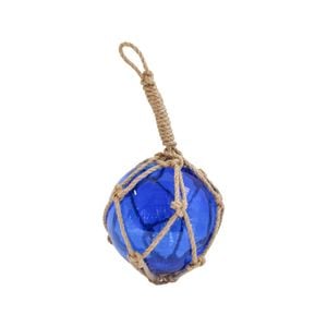 Glass Round 12cm Ball w/ Jute Rope Hanging Home Decor Small - Cobalt