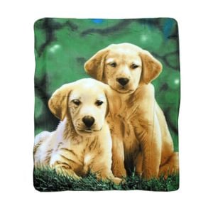 Animal Print Multi Colour Polar Fleece Throw Rug 125 x 150 cm Two Puppies