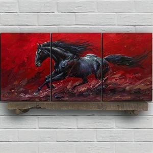 3pcs Black Horse Abstract Vivid Red and Black Print 100% Australian Made 3 x 40x60cm (Metal Print)