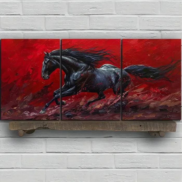3pcs Black Horse Abstract Vivid Red and Black Print 100% Australian Made 3 x 40x60cm (Metal Print)