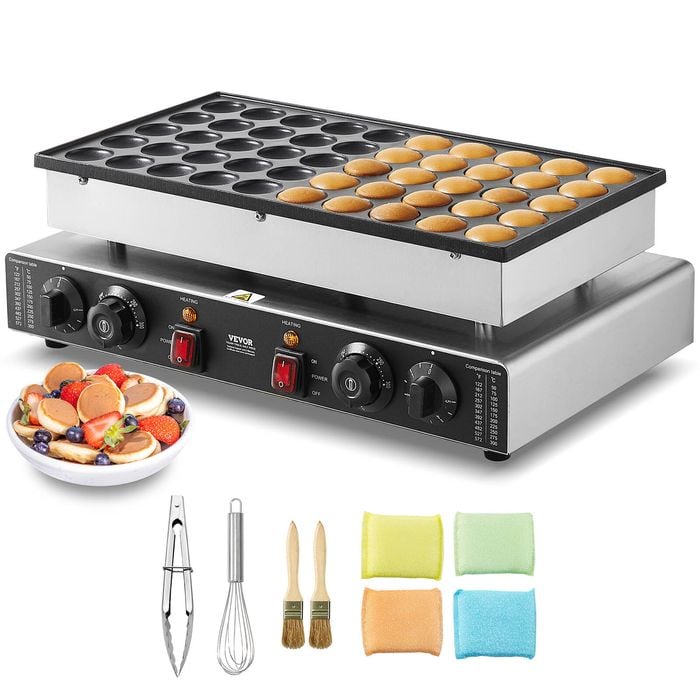 VEVOR Mini Dutch Pancake Maker 50PCS 43mm Diameter 1700W Non-stick Stainless Steel for Kitchen