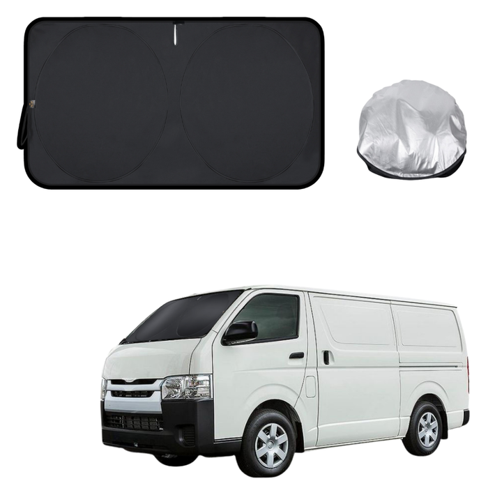 Front Windscreen Sun Shade for Toyota Hiace Van 2005 - 2019 (LWB) - XL 160 x 100 cm - Black