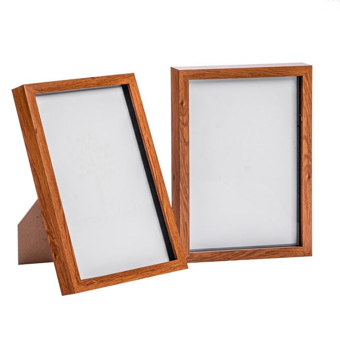Nicola Spring Acrylic 3D Box Photo Frames - 8" x 12"  - Dark Wood - Pack of 2