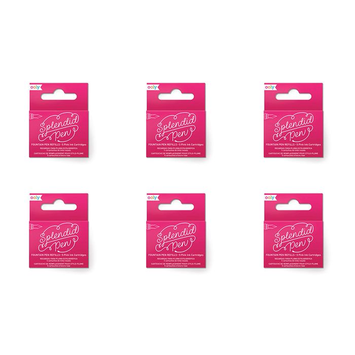 6x 5pc Ooly Splendid Fountain Pen Refill Ink Cartridges Office Stationery Pink