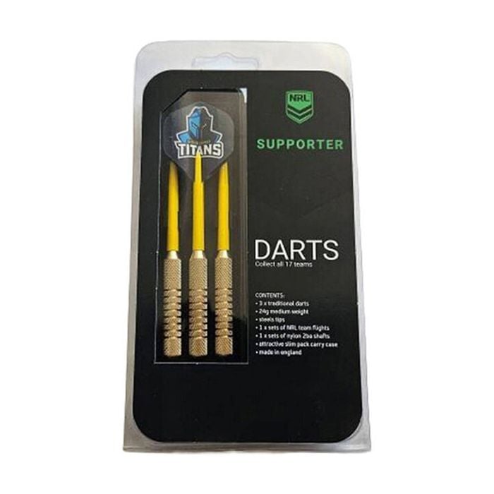 3pc NRL Darts Gold Coast Titans Team Design Flights & Shafts Case Included