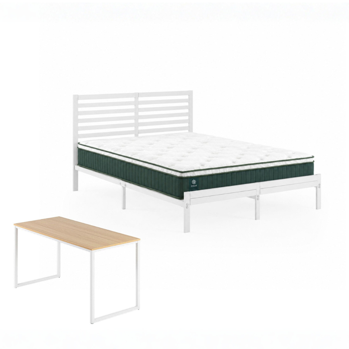 Zinus King Single Kai Bamboo Metal Bed Frame & Mattress Set with 140cm Computer Desk, Green Premium Euro Top
