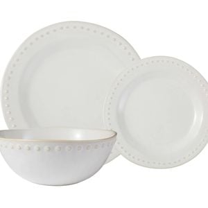 12pc Casa Domani Punto Rim Dinner Set W/ & Side Plates, Bowls