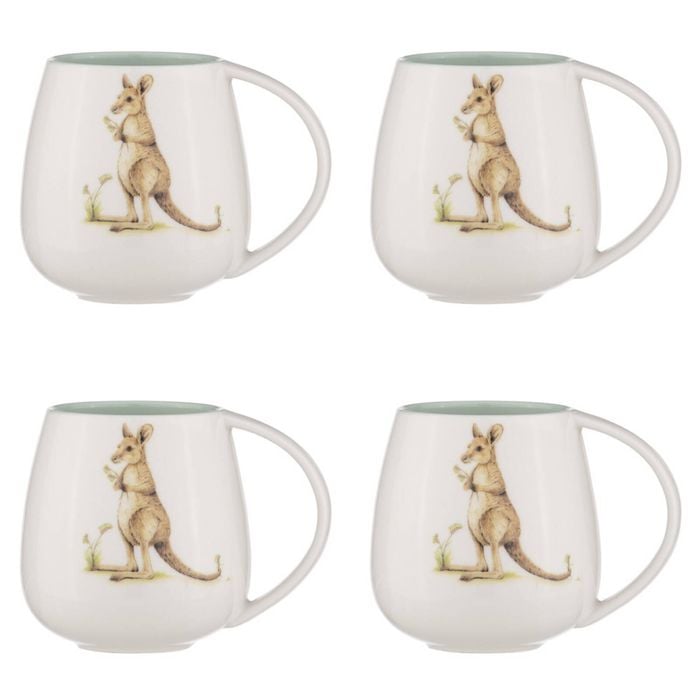 4PK Ashdene Bush Buddies Kangaroo Snuggle 500ml Mug - White
