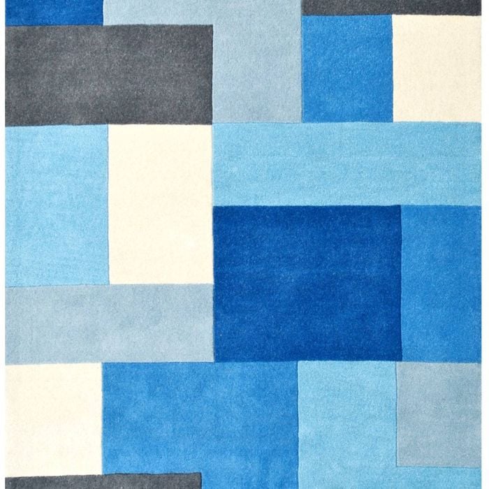 Designer Blocks Handmade Wool Rug - 6227 - Blue - 190x280cm