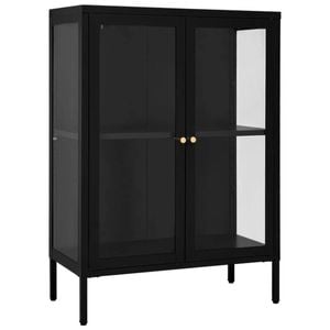 vidaXL Sideboard Black Steel and Glass Side Cabinet Cupboard Home Organiser