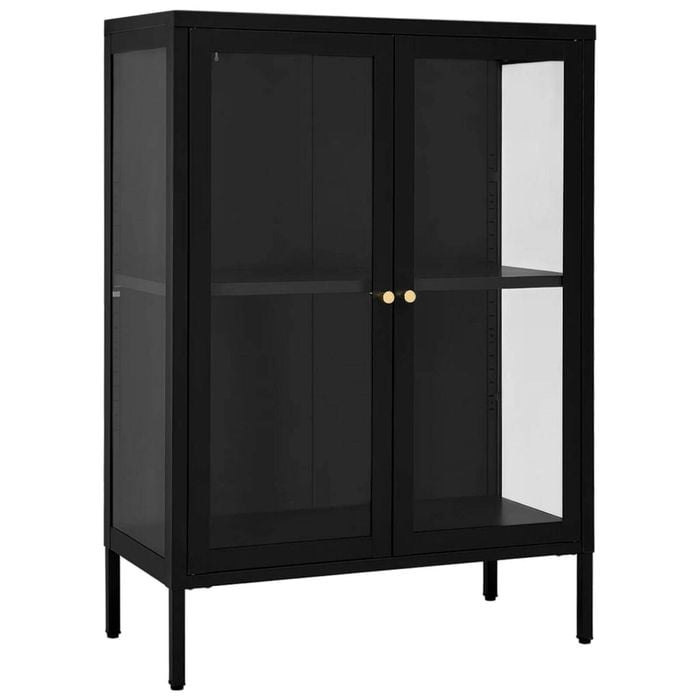 vidaXL Sideboard Black Steel and Glass Side Cabinet Cupboard Home Organiser