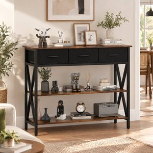 Ufurniture Console Table 3-Tier Hallway Table Sofa Table with Drawer Entryway Living Room Bedroom Furniture Walnut